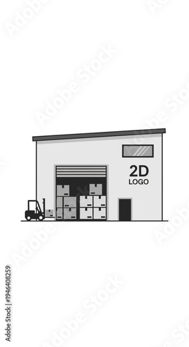 Warehouse Building with Forklift and Storage.