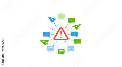 Warning Sign with Speech Bubbles Around.