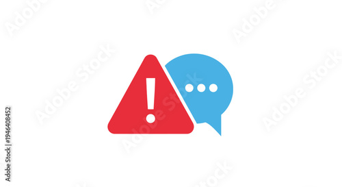 Warning sign with speech bubble icon.