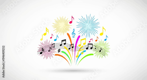 Colorful music notes and symbols.