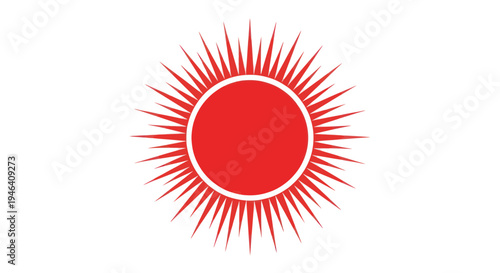 Vibrant Sunburst Icon - Red Circle with Radiant Rays on White Background
