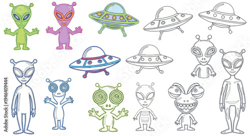 Cute Cartoon Aliens and UFOs Collection