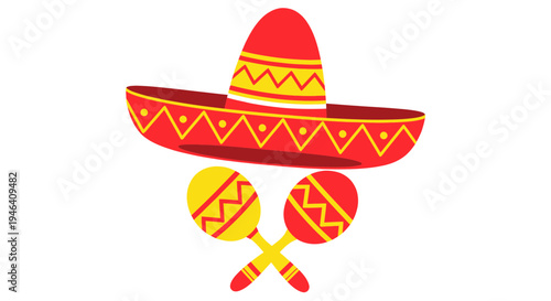 Fiesta Sombrero and Maracas Icon - Mexican Celebration
