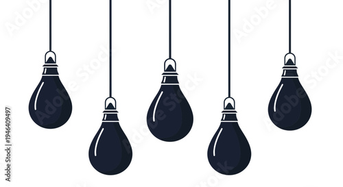 Five hanging punching bags illustration, sports concept, graphic design