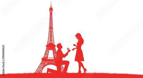 Romantic Paris Proposal Silhouette: Eiffel Tower, Couple, Engagement Ring