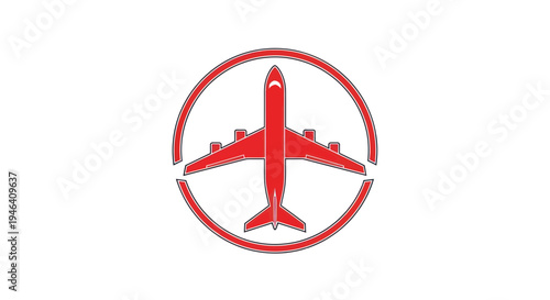 Red Airplane Icon in Circle Logo, Aviation Symbol, Travel and Transport Concept