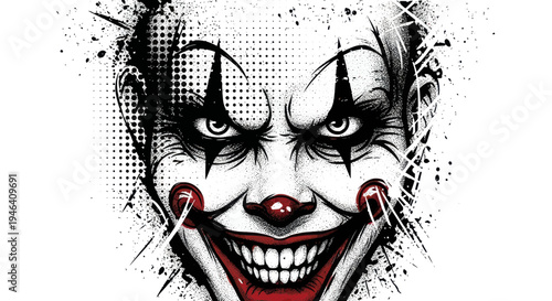Scary Clown Face with Evil Smile and Dark Makeup