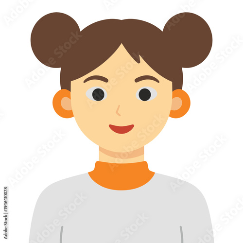 Woman With Twin Buns Flat Icon
