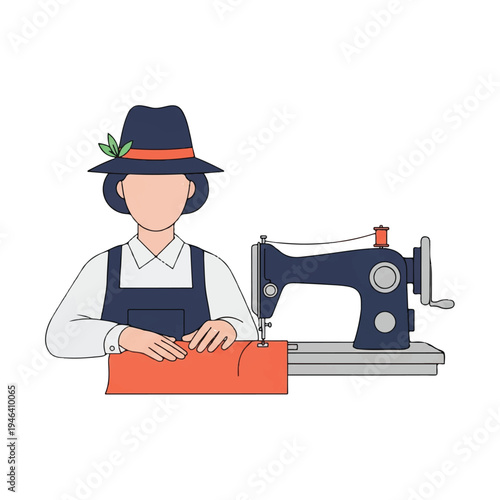Woman working at sewing machine.