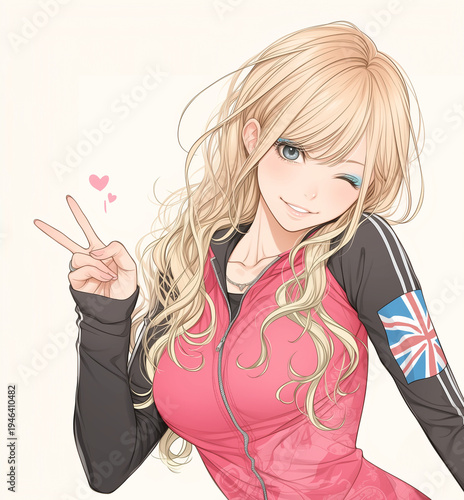 少女漫画イラストイギリス国旗ファッション女性