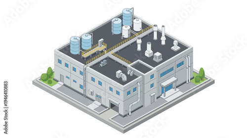 Industrial Building Isometric View Factory Production Facility Rendering