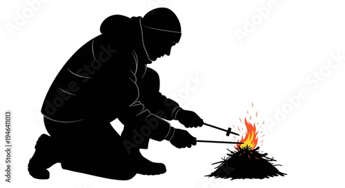 Military Soldier Silhouette in Sandbag Trench using Binoculars