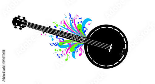 Black banjo with white stitching details.