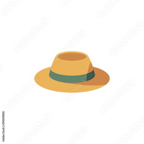 Classic yellow sun hat with a green band for beach days