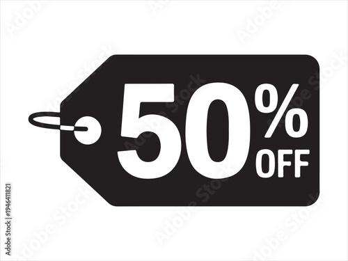 Various black and white sale label with fifty percent discount and best price banner. Black burst sticker for 50% symbol. vector illustration