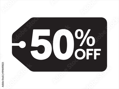 Various black and white sale label with fifty percent discount and best price banner. Black burst sticker for 50% symbol. vector illustration