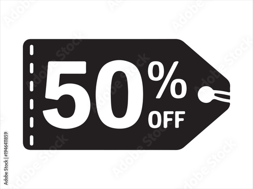 Various black and white sale label with fifty percent discount and best price banner. Black burst sticker for 50% symbol. vector illustration