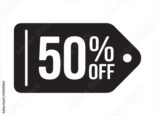 Various black and white sale label with fifty percent discount and best price banner. Black burst sticker for 50% symbol. vector illustration