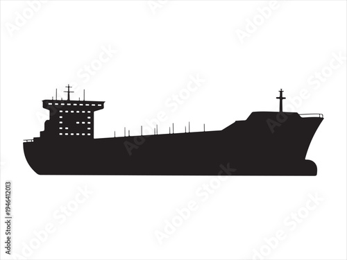 Vector silhouette of a large cargo ship on water wave. Cargo Ship Silhouette Vector Isolated Stock Illustration