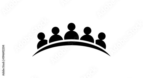 A unified group of five people symbolizing community and shared goals on an upward curve