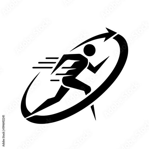 Fast running man icon with a circular arrow symbolizing speed and progress