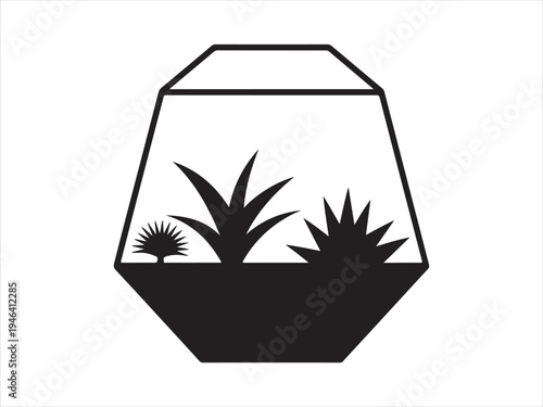 A geometric glass terrarium with plants inside succulents silhouette vector illustration