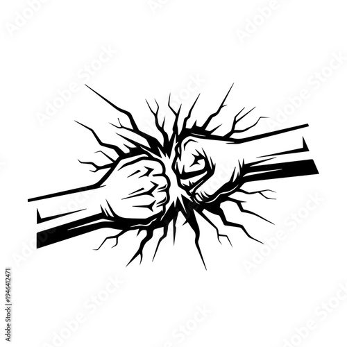 Vector illustration of a powerful fist bump creating a cracking impact