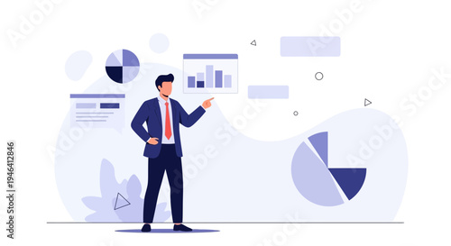 Businessman presenting financial charts and graphs with data analysis