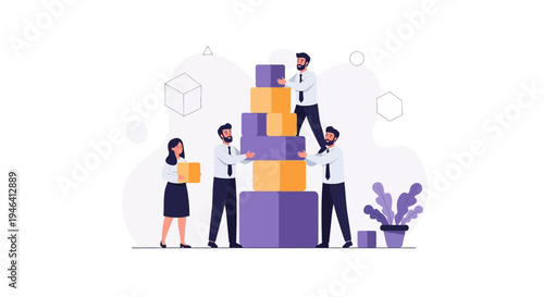 Teamwork building blocks, business collaboration, strategy, success, people working together