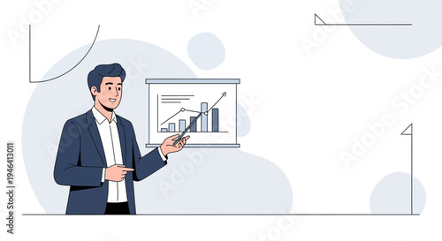Businessman presenting financial growth chart on a whiteboard during a presentation.