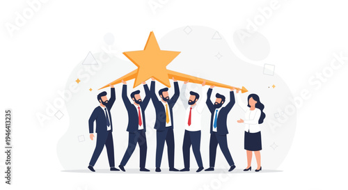 Team holding a golden star, symbolizing success, achievement, and teamwork