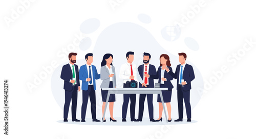 Diverse business team collaborating around a table with technology