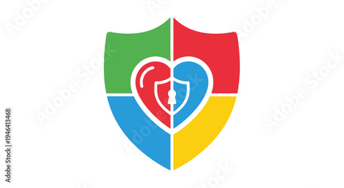 Colorful shield with heart symbol logo.