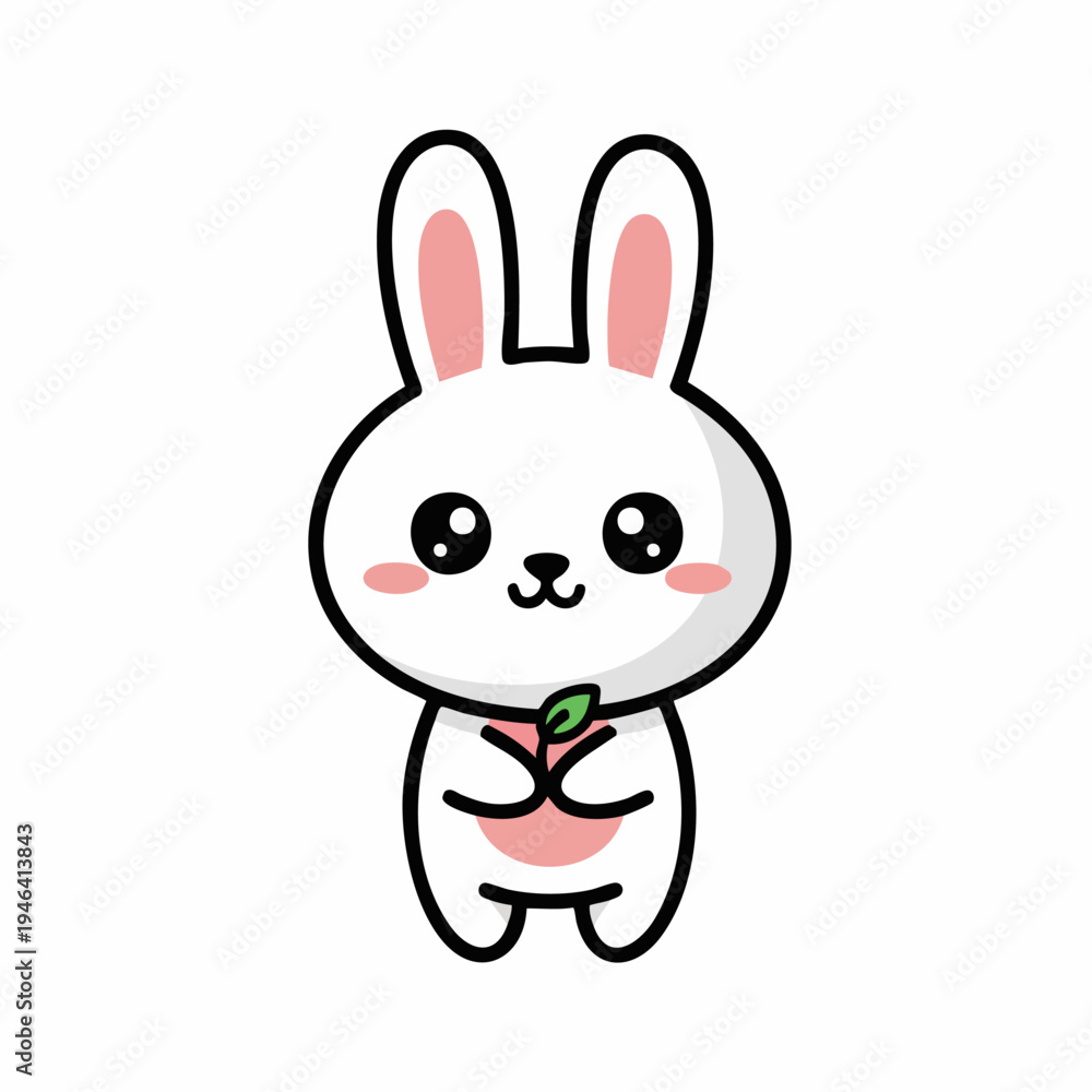 Obraz premium Adorable Cartoon Bunny Holding a Tiny Plant with Big Eyes.
