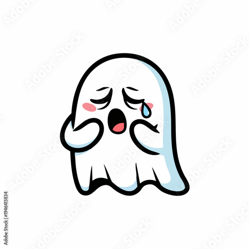 Sad ghost with tears and open mouth expressing sorrow and sadness.