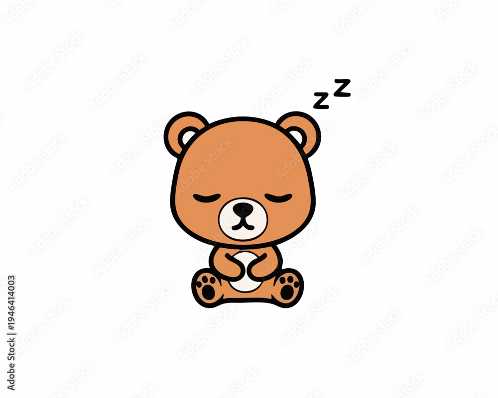 Naklejka premium Cute Sleeping Bear Cartoon Character Illustration with Zzz Symbol.