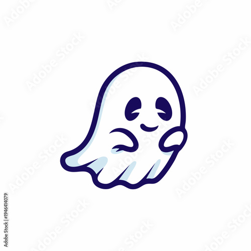 Cute Cartoon Ghost with Friendly Smile and Playful Pose.