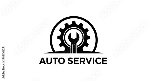 Black and white graphic logo design for an auto service business featuring a gear and wrench symbol, representing mechanical repair and maintenance