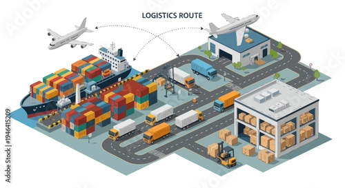 Cargo Containers and Logistics Route Map.