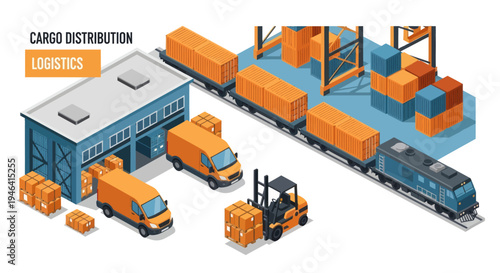 Cargo logistics transportation freight train trucks.