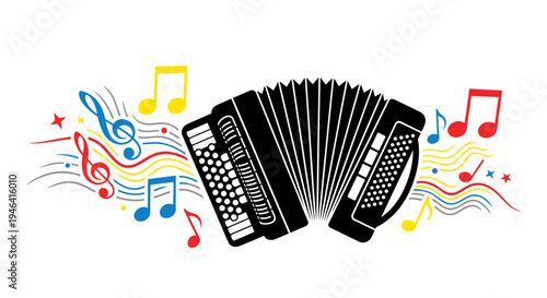 Black Accordion Musical Instrument Closeup.