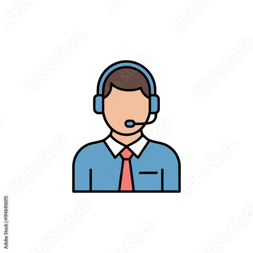 Outlined call center agent wearing a headset on a white background