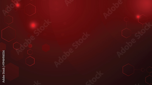 Hexagons shapes with a neon red glow create a modern, high-tech aesthetic