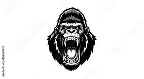 Angry Gorilla Head Roaring, Aggressive Primate Face, Wildlife Icon