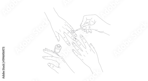 Manicure process, applying polish to nails, elegant hands, beauty, self-care, line art