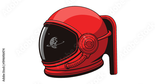 Red Astronaut Helmet with Planet Logo on Visor - Space Exploration