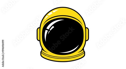 Yellow astronaut helmet with black visor, space exploration concept, isolated on white