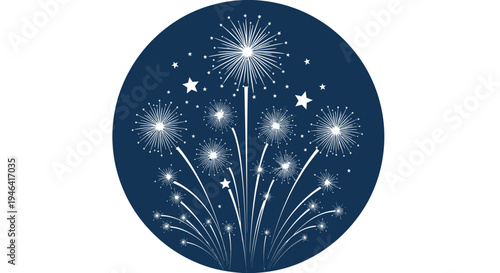 Fireworks Display in Dark Blue Circle.