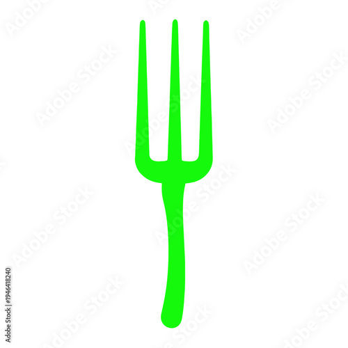 Bright Green Fork Silhouette Isolated on White Background