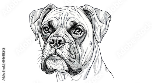 Boxer Dog Portrait Sketch - Hand Drawn Animal Art